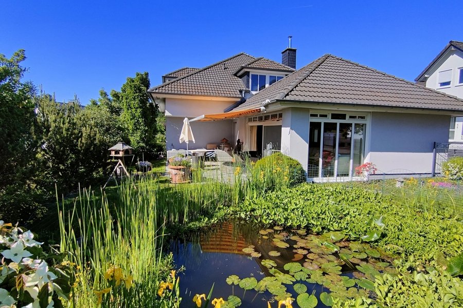 Teich mit Blick zum Haus